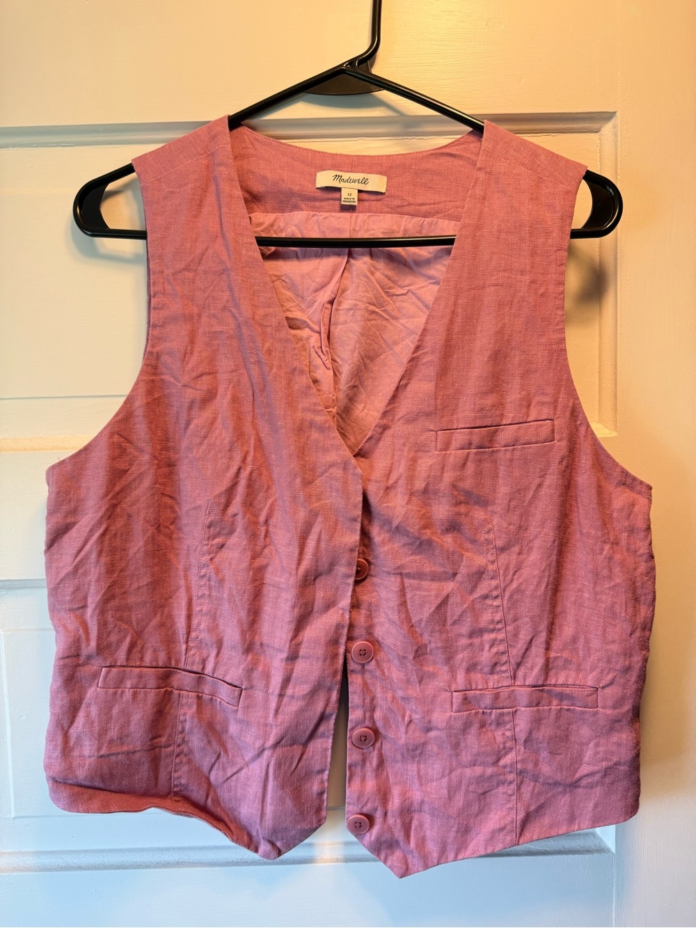 Madewell Rose-Pink Linen-Blend Vest